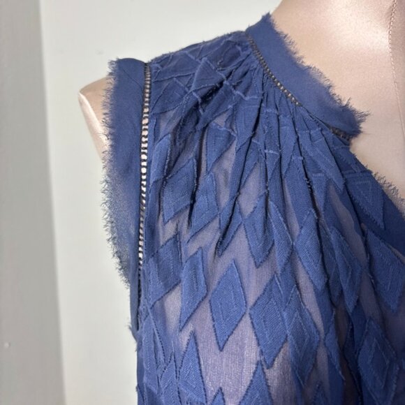 Rebecca Taylor Navy Diamond Embroidered Sheer Blouse Size L - Picture 3 of 11